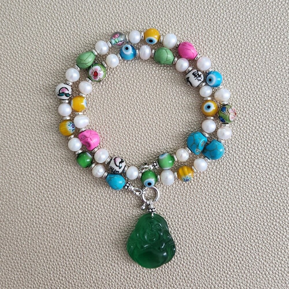 EYE AM HAPPY BEADED NECKLACE--18"